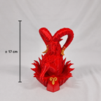 De 3D-geprinte Ram sterrenbeeld figuur met een duidelijke maataanduiding van circa 17 centimeter hoog