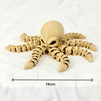 Overzicht van de flexibele beige skelet octopus met maataanduidingen in centimeters.
