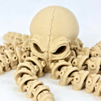 Close-up van het vooraanzicht van de skelet octopus met focus op de gedetailleerde schedelstructuur.