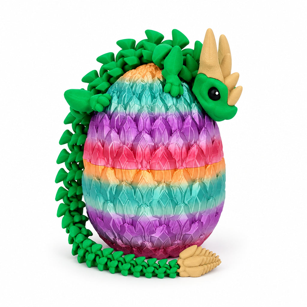 Groene 3D-geprinte Sylvara draak van PLA met beige hoorns op een strakke witte achtergrond.