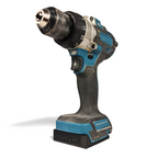 3D-geprinte Makita LXT 18V gereedschapshouder en wandhouder met ingeklikte accuboormachine op een witte achtergrond