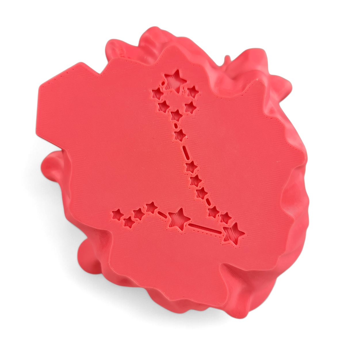 Detailopname van de onderzijde van het 3D-geprinte Vissen sterrenbeeld beeld met gegraveerd sterrenbeeld patroon